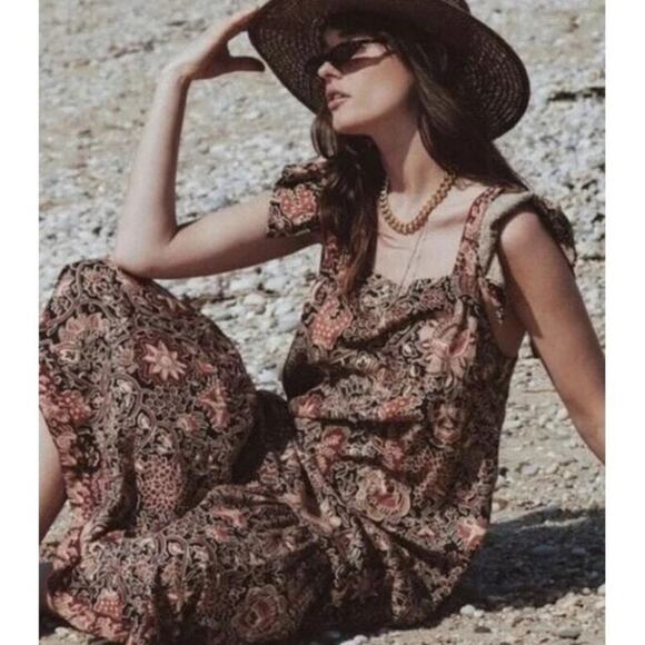 Anthropologie Love The Label Sam Jaipur Maxi Dress Floral Paisley Ruffle Boho - Picture 1 of 12